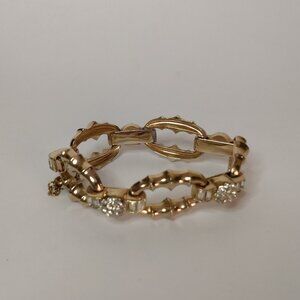 Vintage Barclay Costume Gold Tone Clear Rhinestone Round Link Bracelet Old Money